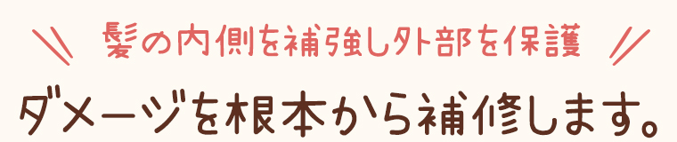 髪の内側を補強し外部を保護。ダメージを根本から補修します。